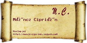 Müncz Ciprián névjegykártya